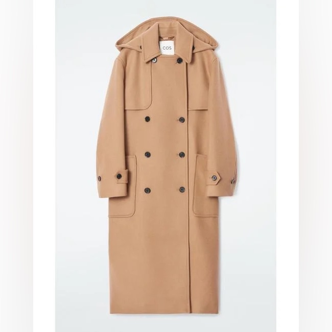 Cos Women's Natural Hooded Wool Duffle Coat